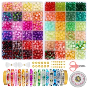 YJWZ 1180 PCS 8mm Glass Beads for Bracelet Making Round Bead Mix with Solid & Crackle Finish Crystal Gemstone Beads for DIY Jewelry Making Supplies for Adults and Kids