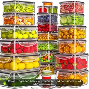 [Food Storage Container Set] 48pcs/set Food Storage Container Set, Crisper, Easy Fix Lids (24 Lids + 24 Containers) - Sealed Plastic Containers For Pantry, Travel, Outdoor Picnics, Kitchen Organization, Includes Labels And Labeling