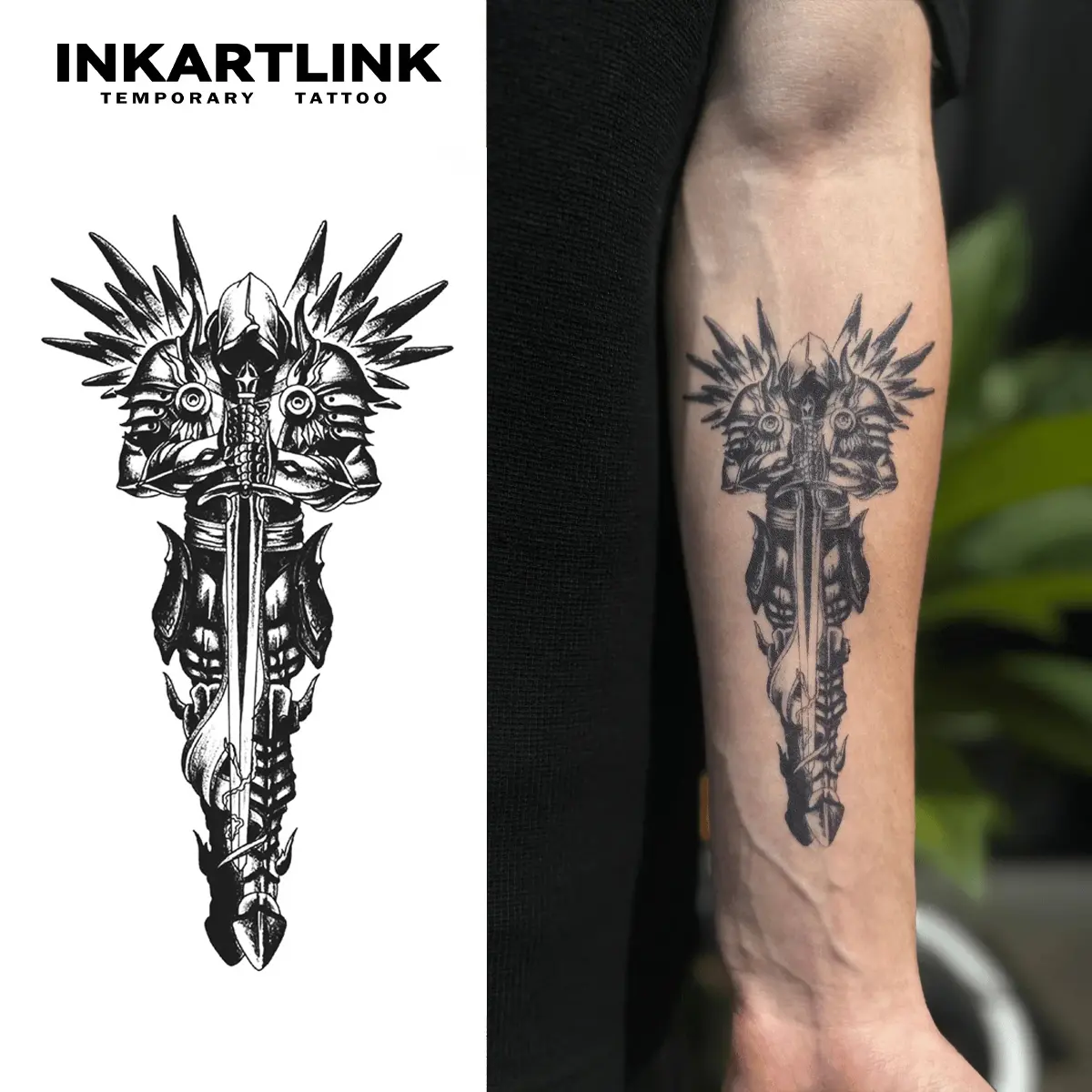 INKARTLINK Realistic Fake Temporary Tattoos (2 Sheets) - Temporary Tattoo Ink, Semi-Permanent Waterproof, 1-2 Weeks Long-Lasting, Glue-Free Eternal Guardian Art for Adults, Realistic Fake Tattoos