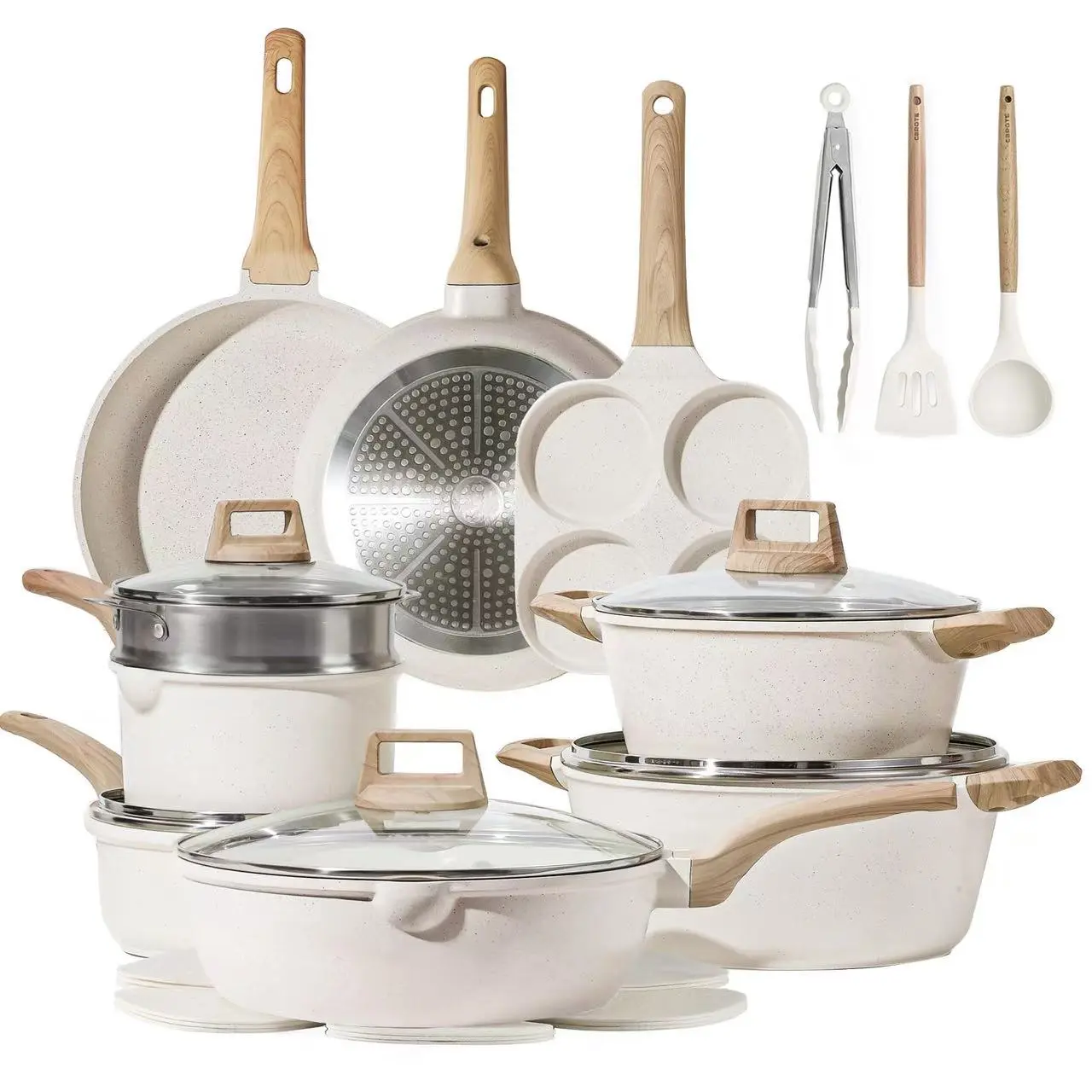 25PCS Pots and Pans Set Non Stick, Nonstick Cookware Sets, Induction Cook Ware, Includes Steamer & Silicone Utensils, Housewarming Gift, Kitchen Cooking Sets w/Frying pan Cookware set, 25-piece non-stick cooking set, induction cooker kitchen cooking set