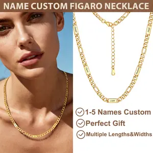FindChic Personalized Name Custom Figaro Link Chain Necklace with Extension Chain for Women Men Christmas Gift Satinless Steel  5/7/9mm Width Engraved Names Necklace Jewelry Gift for Girls Anniversary