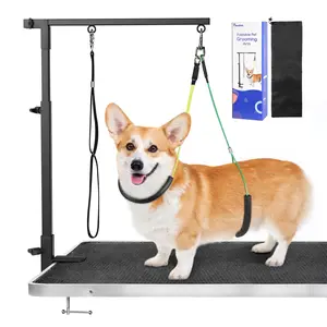 Dog Grooming Table Arm with Clamp, 35" Adjustable Free Two No Sit Haunch Holder with Groom Loop, Foldable Home Dogs Groom Tool for Small Medium Pet