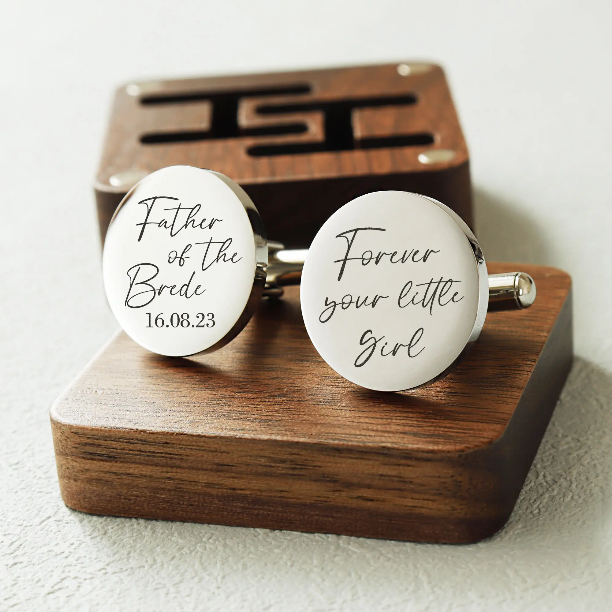 (Custom in Description) Custom Metal Cufflinks - Engraved Box Optional, Wedding Day Cuff links for Groom Dad Father of the Bride gift, Anniversary Gift for Husband