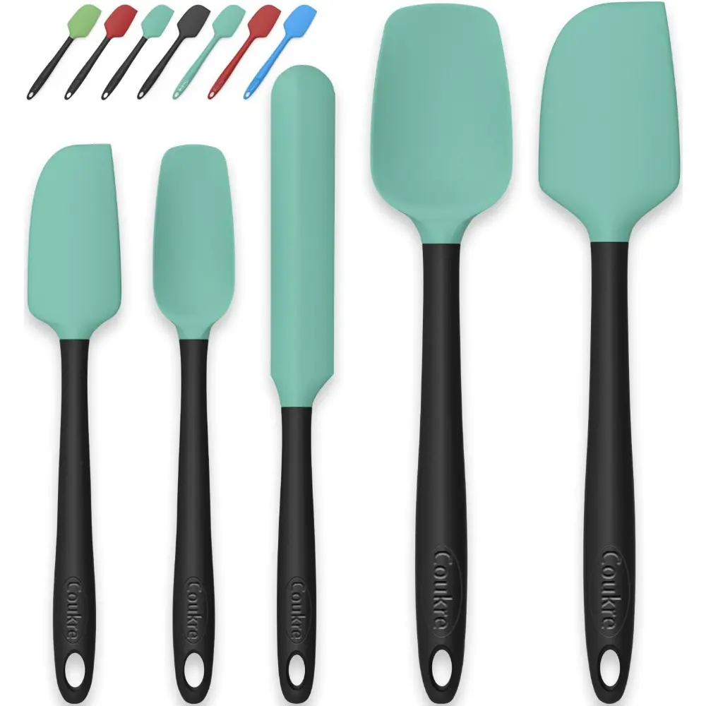 Aqua Green & Black 5-Piece Detachable Split-Type Straight Silicone Spatula Set with Silicone Core - Food Grade Heatproof Durable Kitchen Utensils, Dishwasher Safe for Baking, Cooking, Scooping