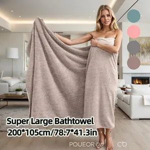 Extra Large Bath Towel 105x200cm, Soft Coral Fleece, Quick Drying, Non-Shedding, Reusable Extra Large Size, Ideal for Home Beach Outdoor Use, Super Absorbent Towel, Striped Pattern Towel