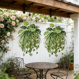 2 Items, Spider Plant, Monstera, Nordic Style Artificial Plant Hanging Basket, Uv-Resistant Green Plants, Suitable for Outdoor Gardens, Home Decor, Artistic Decoration, Outdoor Planters
