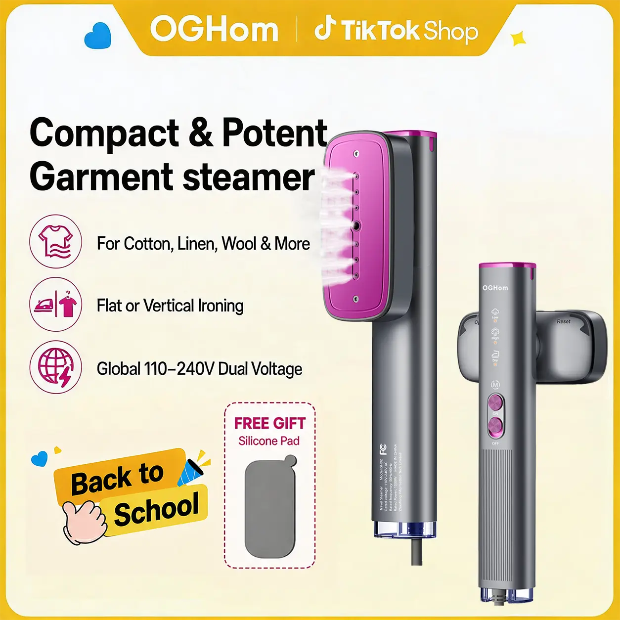 【BackToSchool】OGHom Garment Steamer for Clothes, 2-in-1 Portable Steamer & Iron, Dual Voltage 110-240V, Large 120mL Water Tank, Powerful Steam, 30s Fast Heat Up, Perfect for Europe & Worldwide Travel, TravelEssentials, TravelHack, backtoschool