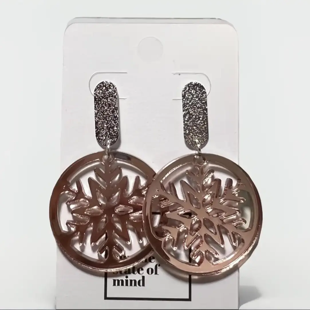 Snowflake Mirror Earrings // Lightweight Statement Earrings Female Casual Elegant
