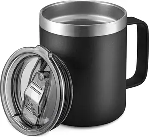 INSIDER CAMP MUG, 12oz Stainless Steel Insulated Coffee Mug with Handle, Double Wall Vacuum Travel Mug, Tumbler Cup with Sliding Lid, Black Drinkware Portable