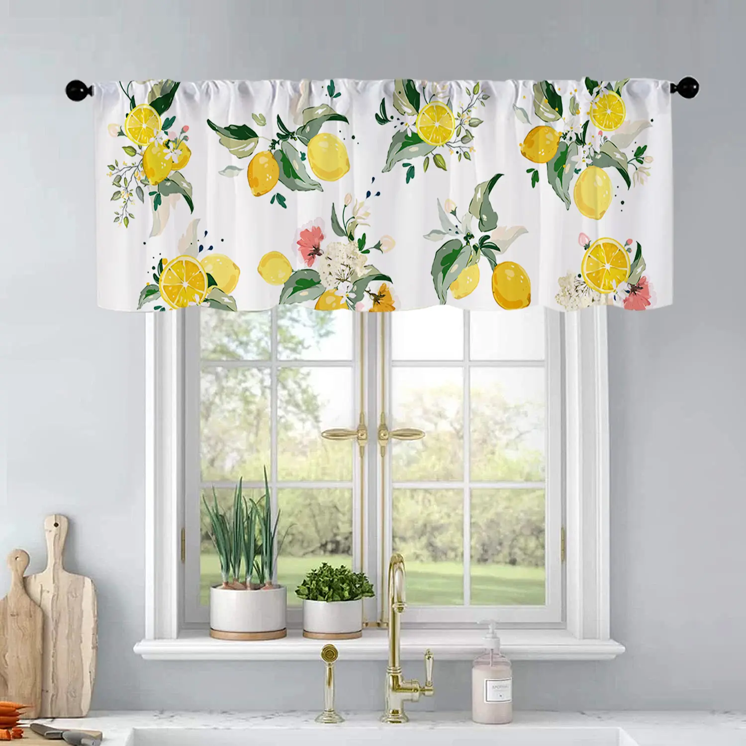1Pc Lemon watercolor painting printed kitchen curtains Window Curtain Finished Curtain living room bedroom bathroom home decoration Home Decorative Curtain 54 * 18 inches