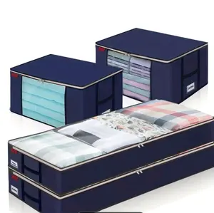 4 Pack Under Bed Storage Bags Large Capacity Clothes Blanket Closet Organizer with Clear Window and Zipper Closure Organiser Set