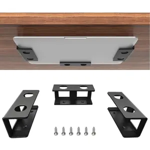 Under Desk Laptop Mount, Metal Under Desk Shelf Holder for Laptop, Mac Mini, MacBook, Keyboard with Anti-Scratch Silicone (Black)