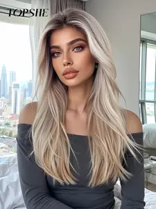 Topshe Lace Front Wig 22 Inch Pre-Plucked Hairline, Highlights Long Curly Hair, No Glue Needed, Easy Application, Glueless Wig, Glueless Beginner Wig, Glueless HD Wigs, Lace Frontal Wig