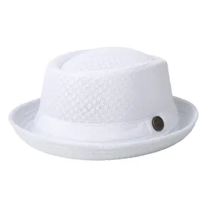 Fedora Hats for Men Breathable Mesh Summer Hat, Lightweight Trilby Beach Hat with Band, Men's Dress Hats Flat Top Casual Cool, Vintage Retro Style Sun Hat Spring Summer Outdoor