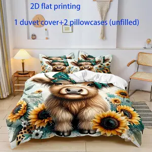 3-piece cute and cute cow digital printing set duvet cover (1 * duvet cover+2 * pillowcase, no core) Decorative Bedding Set Duvet Cover Sets