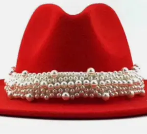 Pearl Hat Band Accessory Handcrafted Cap Stylish Red Cap