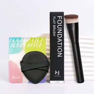 JoMay Foundation Brush for Liquid Makeup, Flat Top Kabuki Professional Make up Brushes for Blending, Cream, Powder,Blush Buffing Stippling Face Makeup Tools, Black (Black)