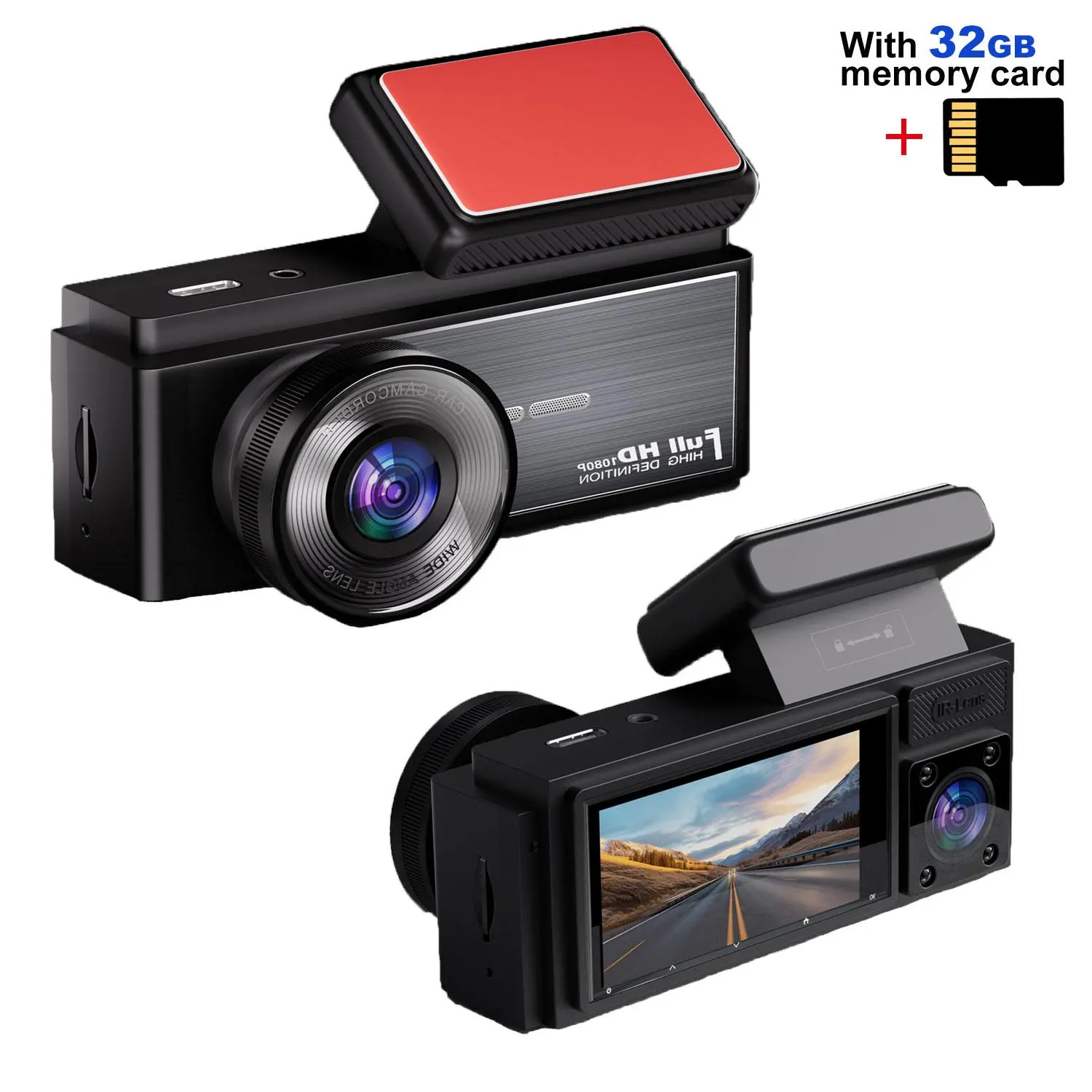 Dual Recording Dash Camera for Car, Car Dashcam with 32GB Memory Card, Wide Angle Dash Cam, Portable Car Camera, Dashcams for cars, Car DVR Camera with IPS Screen, Dash Camera for Cars