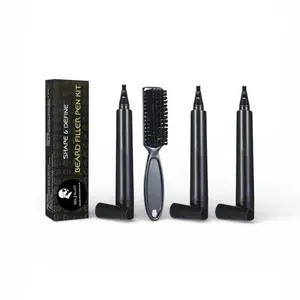 3-Pack SELZALOT Beard Pencil Filler BLACK for Men, 4-Tip Pen Kit - Waterproof, Sweat-Proof, Long-Lasting Coverage for a Fuller Beard with Brush