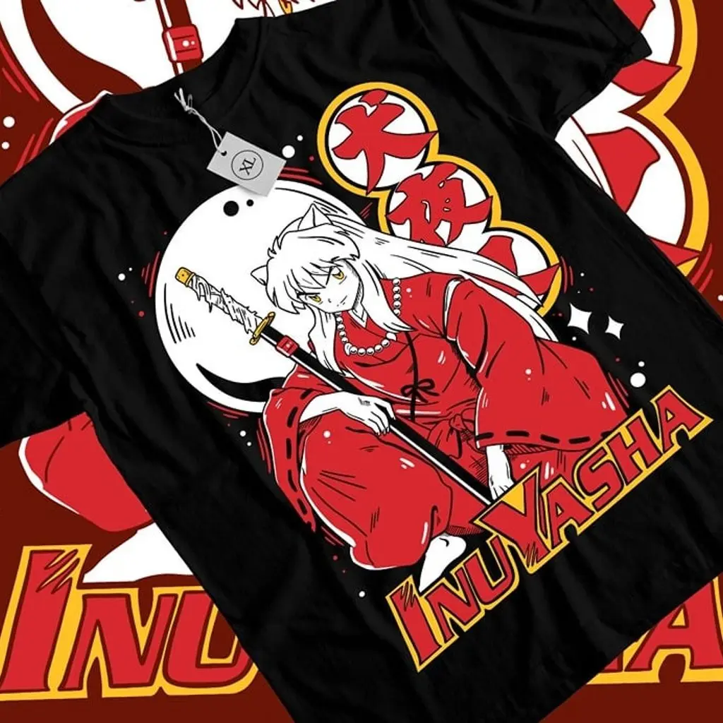 Inuyasha Sesshomaru T-shirt Red Moon Inu Yasha Anime Black Short Sleeve All Size