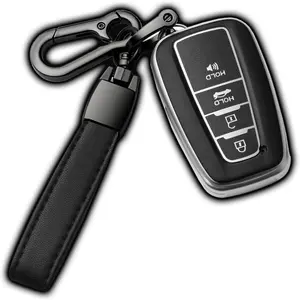 Compatible with Toyota Key Fob Cover with Keychain Soft TPU Key Protector Case for 2020-2022 Prius Corolla Highlander 2018-2024 RAV4 Camry C-HR Avalon GT86 Smart Key(only for Keyless go)Silver
