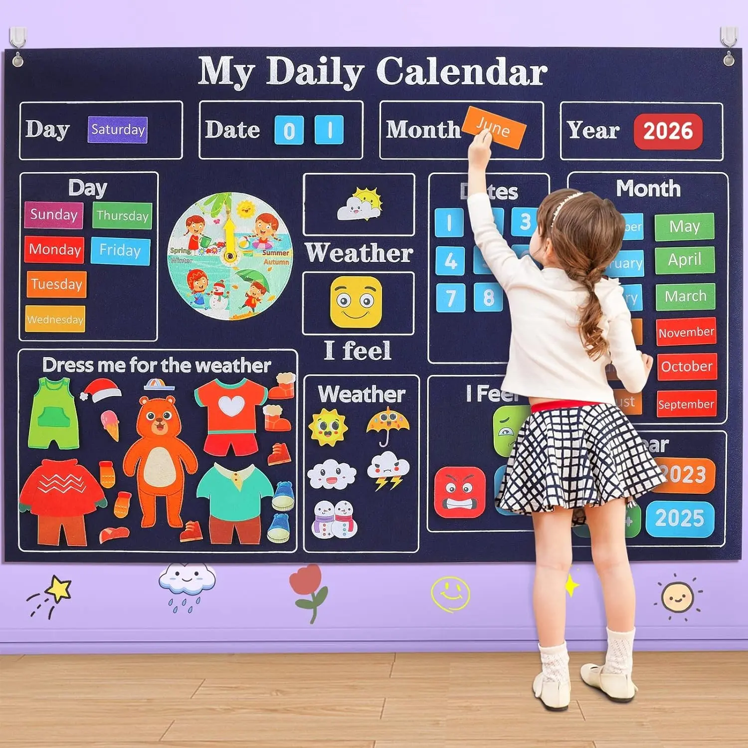 Montessori Early Education Handmade Set, Classroom Calendar Felt Story Board, Hanging Felt Story Board, Parent-Child Interactive Toy, Visual Learning Tools, Learning Materials