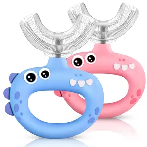 Toddler Toothbrush U Shaped for Kids Ages 1-2 2-4 Baby Toothbrush with Food Grade Soft Silicone 360° Whole Mouth Cleaning Design 2 PCS Daily Moisturizing Hypoallergenic Gentle Dinosaur Design - Lip Moisturizer