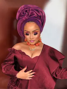 Women's African Style Headscarf Hat Turban Hijab, Pure Color Elegant Design, Perfect for Parties & Traditional Celebrations, Vintage Elegance Accessory