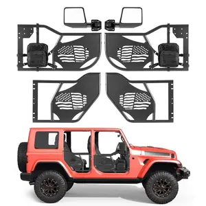 【FathersDayGift】VEVOR Jeep Tube Doors, 4-Door, Fit for 2018-2026 Jeep Wrangler JL & 2020-2026 Gladiator JT, Flag Pattern Off Road Front & Rear Tubular Half Doors with DOT Certified Side View Mirrors and Storage Bag
