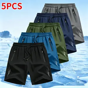 5pcs Men'S Fashion Sports Casual Shorts - Breathable, Quick-Dry, Zipper Pockets, Elastic Drawstring, Ideal for Outdoor Activities, Beach, and Casual Attire, Casual Wear|Breathable Fabric|Washabl