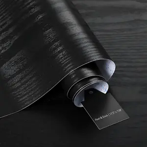 Black Wood Grain Textured Self-Adhesive Vinyl Wrap Wallpaper - 17.7x118in, Reusable, Removable, Stain-Resistant, Waterproof, Renter-Friendly for Renters' Indoor Countertops, Cabinets