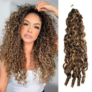 【New Color】ISEE HAIR Crochet Human Hair Burmese Curly Highlight Brown Human Hair Extensions Miracle Knots Pre-Separated 50g/Pack Knotless Boho Braids, 4-5 Packs for Full Head Vacation Hair #Summervibe#ISEECrochetNewArrivals