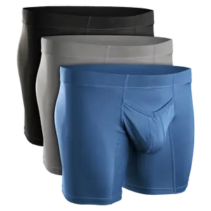 Real Men Nylon V-Fly Pouch Underwear 3 Pack, Black Grey Navy Athletic Compression Fabric Menswear Big Boxers Briefs Day Leaves Pocket Set Smooth Stylish Plain Lingerie Silk Long