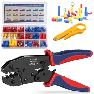 Crimping Tool for Heat Shrink Connectors AWG20-10, Ratcheting Wire Terminal Crimper &300 pcs Mixed Quick Disconnect Connector - Electrical Crimping Tool