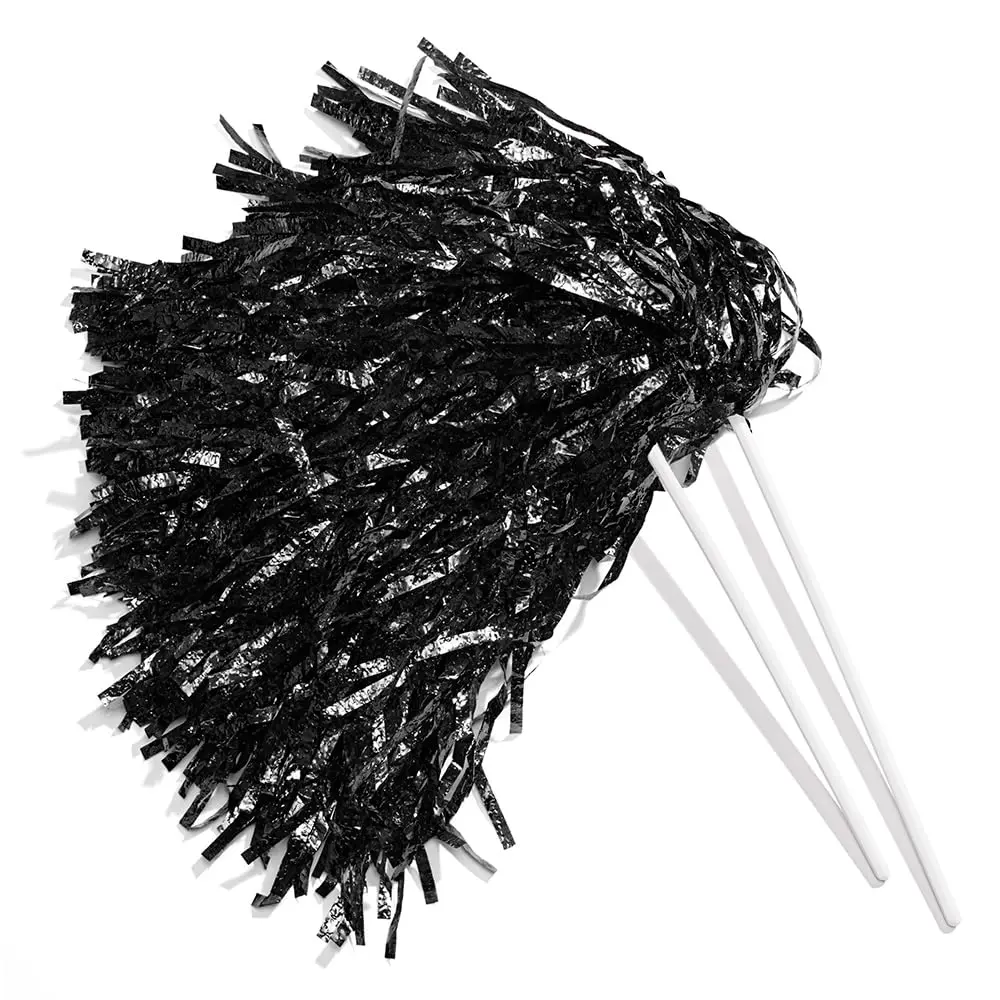 Anderson's Metallic Black Foil Textured Cheerleader Style Poms School Spirit Shakers - Pack of 10 for Cheer Squads, Fan Celebrations, Performances