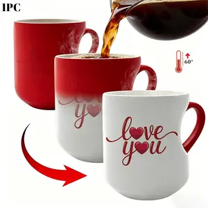 1pc love you & Red Hearts Design Color-Changing Coffee Mug, Heart-Shaped Handle, Cup, Coffee Cup, 11oz 330ml, Red Ceramic Mug, Ceramic Printed Drinkware, Perfect Birthday Gift, Novelty Cup, Suitable for Daily Use And Gifting, Drinkware