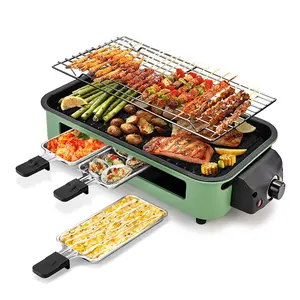 Pukomc Green Indoor Smokeless Grill, Non-Stick Cooking Removable Plate, Portable Electric Korean BBQ Grill with Temperature Control, Dishwasher Safe