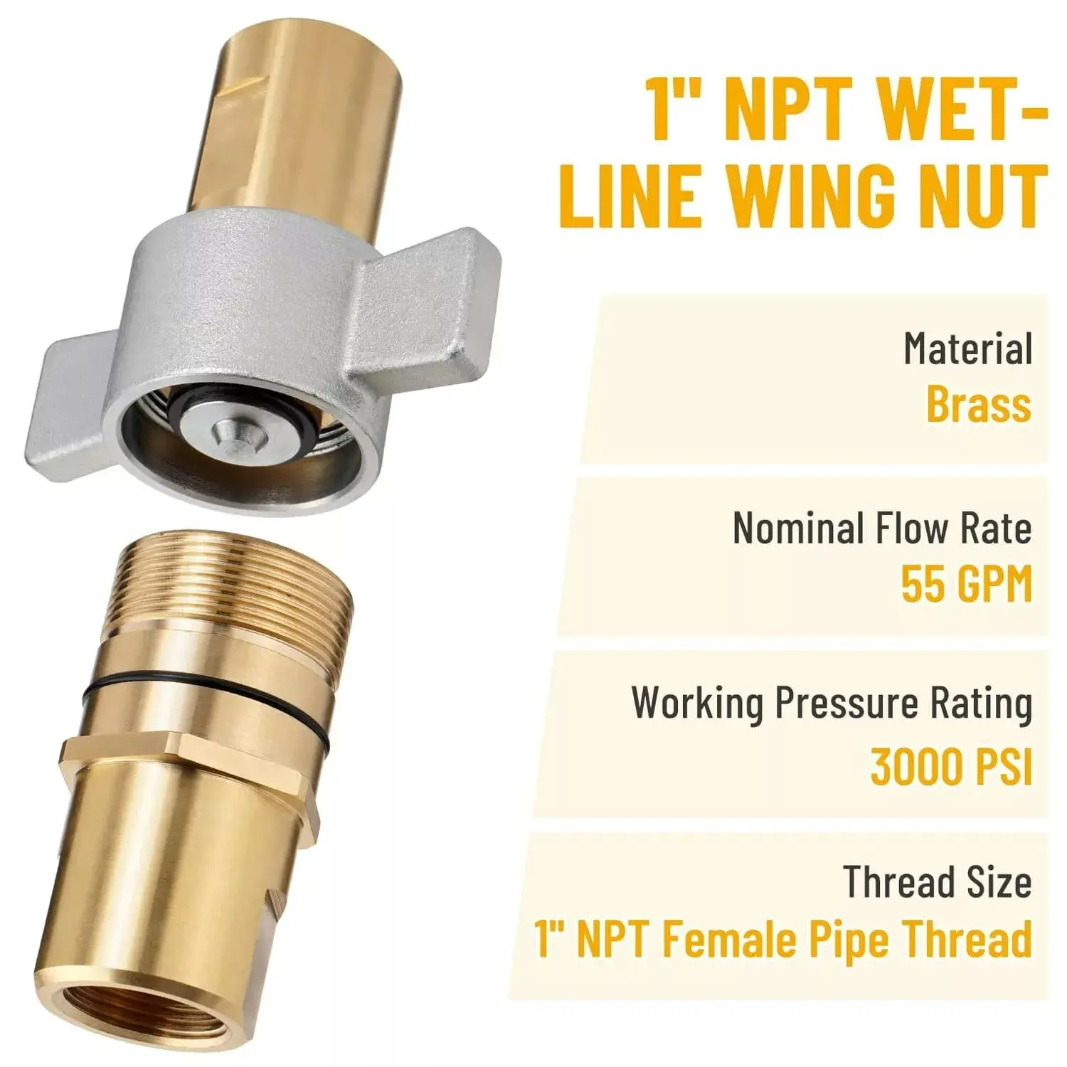 1 Inch NPT Wet-Line Wing Nut Hydraulic Quick Disconnect Coupler Set - Industrial Quick Coupler with Wing Male, 1" NPT Female Pipe Thread, Teflon Backup for Wetline Systems, Dump Trailers, Hose Connectors, Car Engine Repair Tools