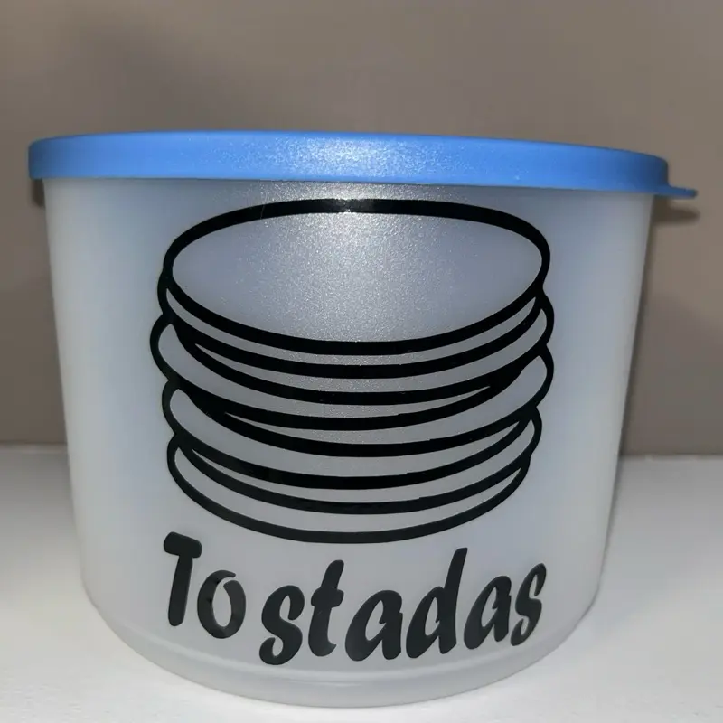 Tupperware Tostadas Container with Blue Lid for Easy Storage and Organization of Tostadas