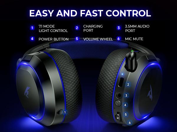Picun G2 Over Ear Wireless Gaming Headset with Mic - Gaming Accessories, Bluetooth 5.4 Headphones, 7.1 Virtual Immersive Sound, 2.4GHz/Wired Connectivity, 5ms Lagfree Play, ENC Noise-Canceling Retractable Mic, RGB Lighting, PC Accessories for PC, PS5, PS4