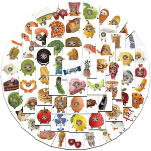 Foodie Cat Pattern Sticker, 69pcs/set Round Self Adhesive Decorative Sticker, DIY Decals for Water Bottle, Laptop, Phone Case, Scrapbooking, Journal Making, Ornaments