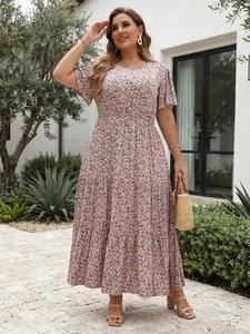 【plus size】 women's ditsy floral print pocket a line vintage dress, boho clothes, plus size fit dresses for women, boho casual comfort butterfly sleeve long summer dresses, plus size women's clothing, moo moo dresses, womenswear, bohemian sundresses