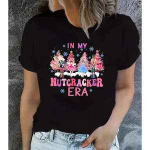 Christmas Nutcracker Print T-shirt, Short Sleeve Crew Neck Casual For Summer & Spring, Women's Clothing
