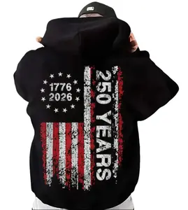 Men's 250-Year American Flag Pullover Hoodie (1776-2026) - Casual Long Sleeve Heritage, American-Themed, Patriotic Hoodies for Enthusiasts, Heritage Men's Hoodies, American-Themed Men's Hoodies