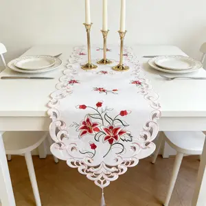 1pc Spring Elegant Hollow Floral Table Runner, made of polyester 🌸 Instantly elevate your dining table style! Elegant table mat for dining tables and dressing tables, modern centerpiece decoration, modern minimalist decoration, centerpiece decoration.