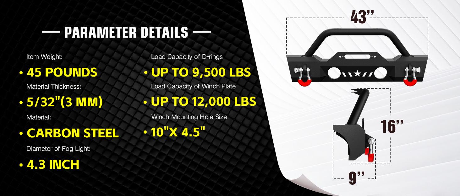 Push Bumpers for Trucks Compatible with 2007-2025 Jeep Wrangler JK JL JKU JLU & Gladiator JT | Yzona