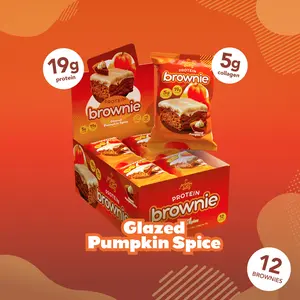 Glazed Pumpkin Spice Prime Bites - 12 Pack - Protein Brownies with 19g Protein and 5g Collagen Snack - Fresh Baked High Protein Snack w/ Low Sugar