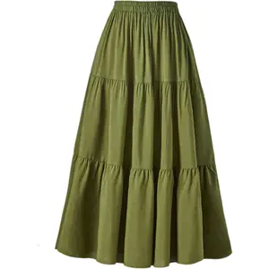 Women's Summer Long Flowy Renaissance Skirt with Pockets - Boho High Waist A-Line Maxi Skirt