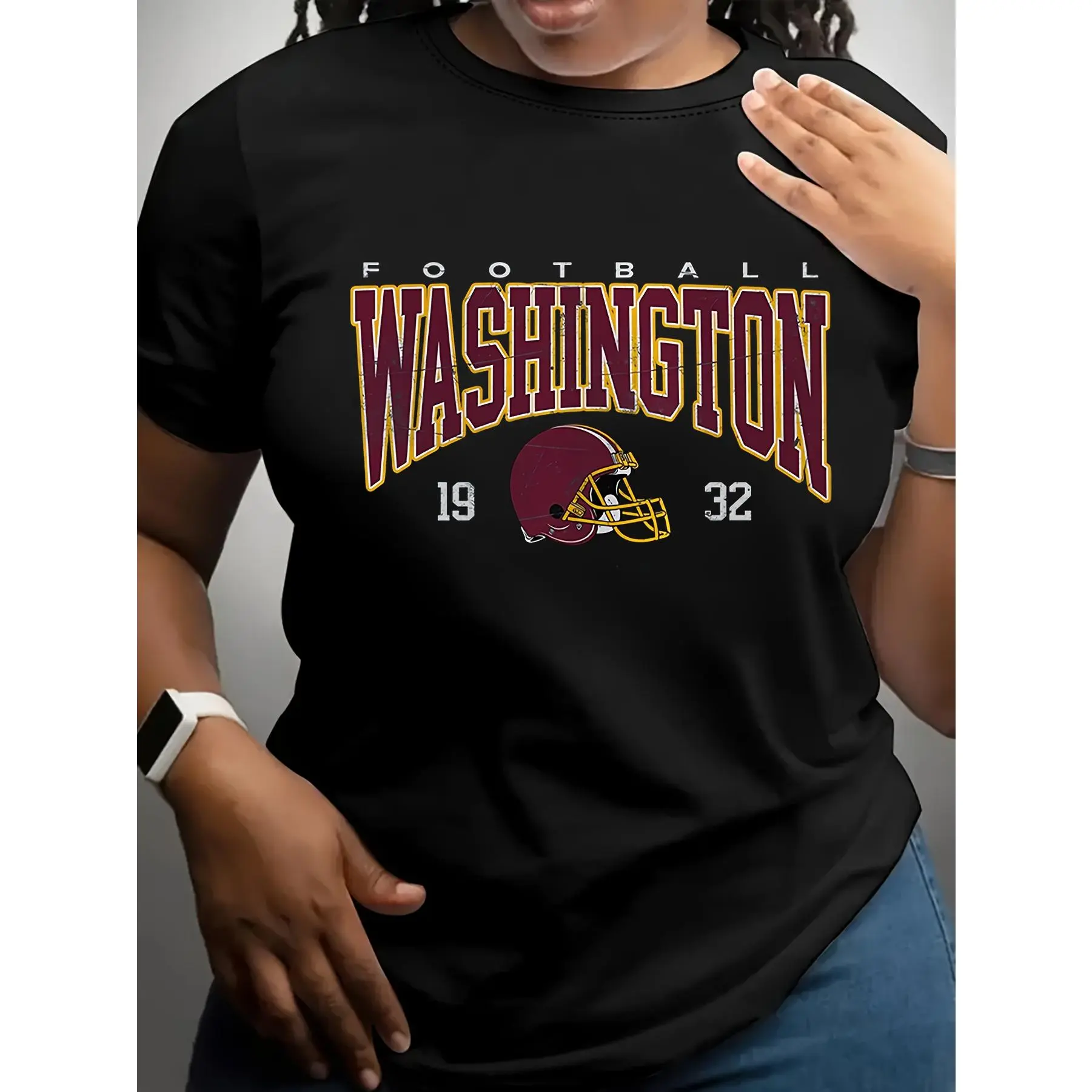 Women'S Washington Football Graphic T-Shirt -  Heavyweight Casual Crew Neck Short Sleeve Top with Team Logo & Number 19 Design, All-Season Comfort Fit for Fans, Casual Attire & Game Day Outfits (Machine Washable), Fan Apparel, Game Day C