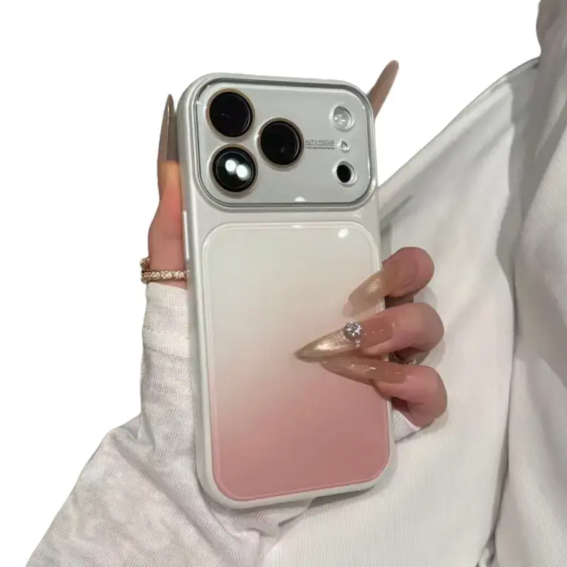 Gradient Color-Block Phone Case with Glass Back Panel, Compatible with iPhone 17 Pro Max, 16, 15, 14, and 13, Includes Camera Lens Protector